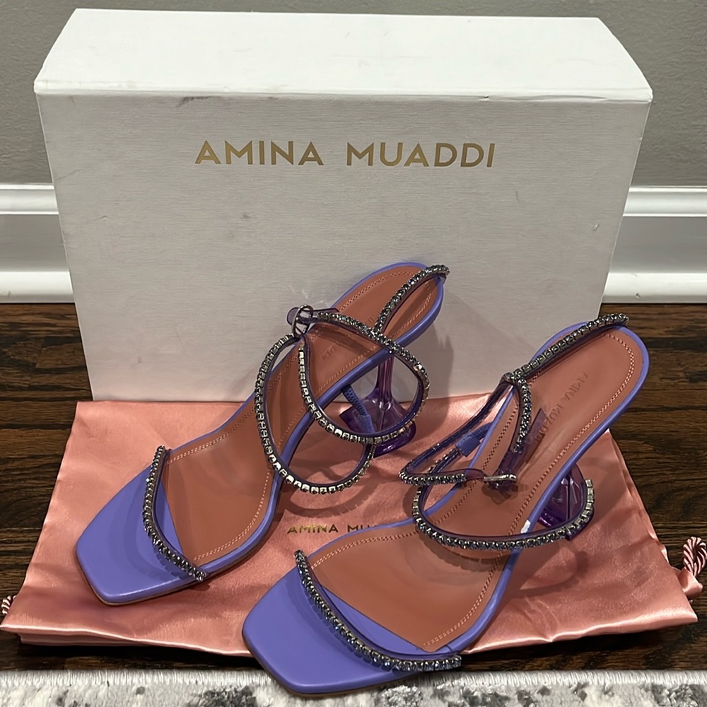 Amina Muaddi Gilda glass sandal